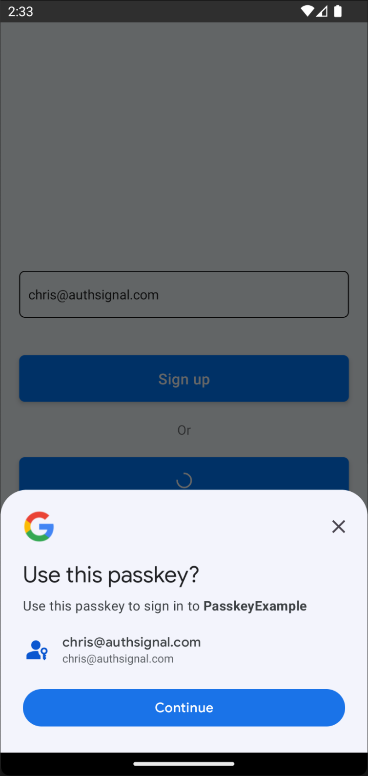 Android passkey prompt